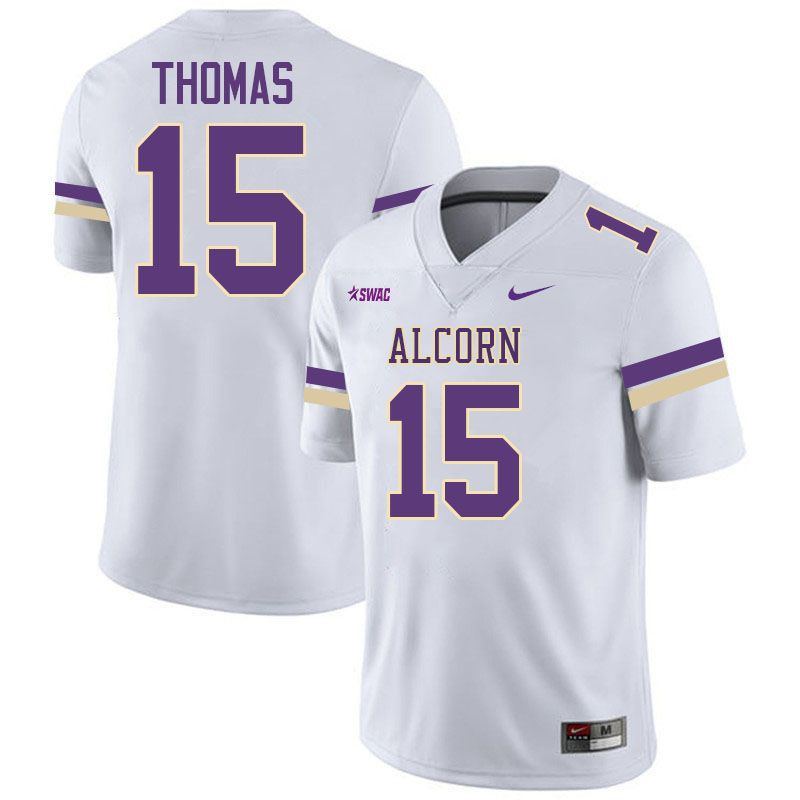 Alcorn State Braves #15 Eric Thomas College Football Jerseys,Uniforms Stitched-White